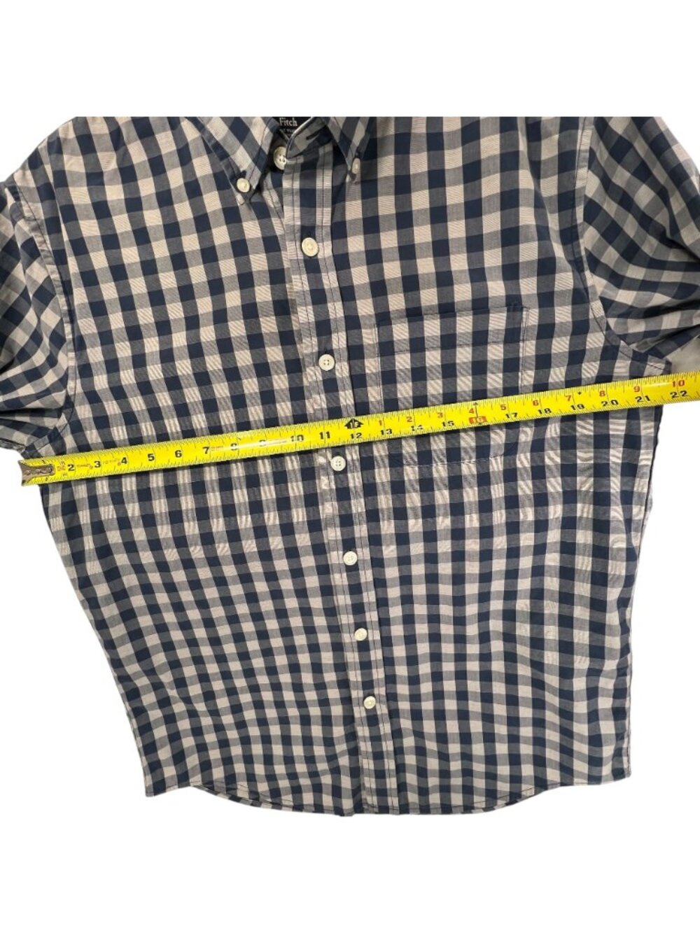 Abercrombie & Fitch Blue White Gingham Shirt Check Button Up Stretch M Mens - Picture 13 of 15
